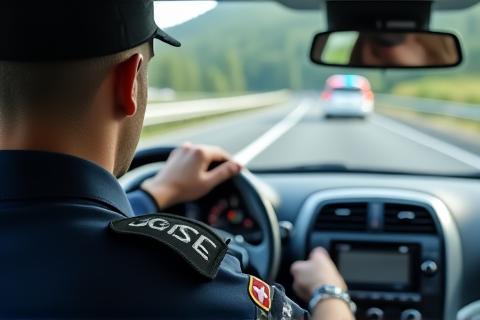 Polizeikontrolle einer Vignette auf einer Schweizer Autobahn